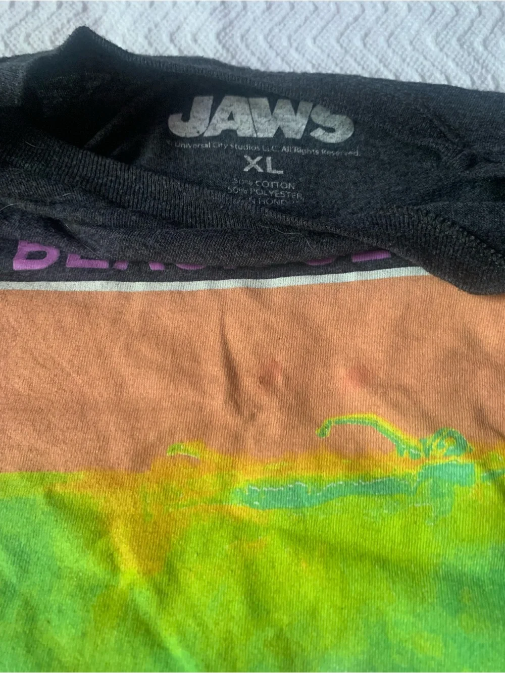 Graphic jaws unisex Tee - Black with Purple & Neon Print